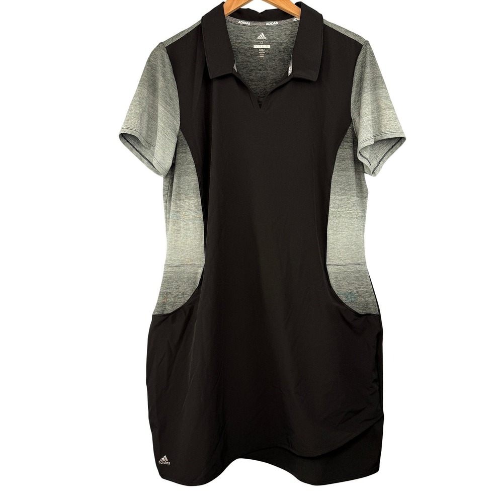 Adidas Golf Dress Womens XL Black Gray Ombre Short Sleeve Performance Polo Dress